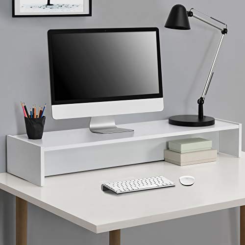 [en.casa] Soporte para Monitor 100 x 27 x 15 cm Base para Pantalla para Mesa de ordenador Organizador de Escritorio para Monitor o Portátil Blanco