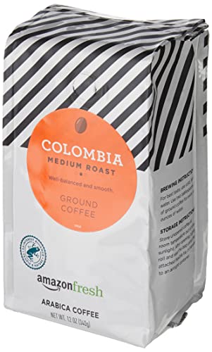 Amazon Fresh Colombia Ground Coffee, Medium Roast, 12 Ounce (Pack of 3)