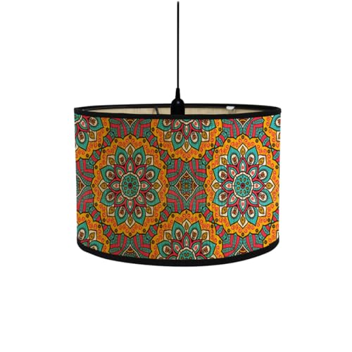 FANSU Vintage Bamboo Lamp Shades for Table Lamps, Round Drum Light Shade Woodsy Decor Pendant Lampshades,Pattern Chandelier Lamp Covers Ceiling Lampshade (30 * 20cm,Orange)