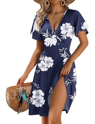 Image of Zeagoo Womens Summer Dresses Wrap V Neck Dress Floral A-Line Ruffle Sleeve Casual Sundress with Pockets 2026