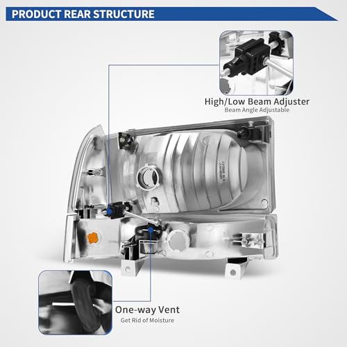 Image of OEDRO Headlight Assembly Compatible with 1999-2004 Ford F250 /F350 /F450 /F550 Super Duty /2000-2004 Ford Excursion, Headlamp with Amber Reflector Clear Lens