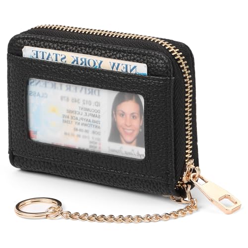 Image of SENDEFN Leather Credit Card Holder for Women RFID Blocking Keychain Wallet Small Accordion Cases with ID Window