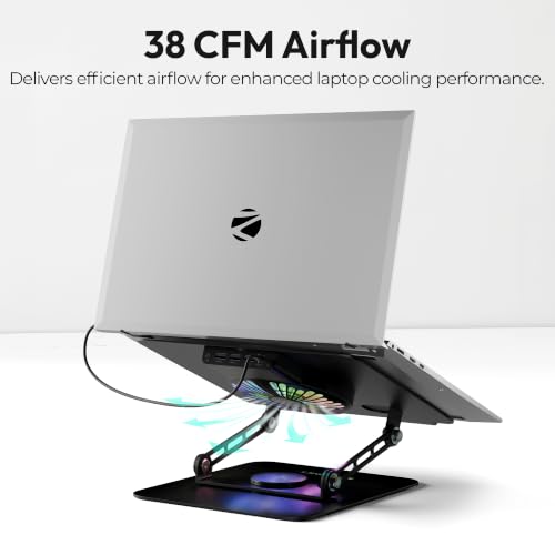 Image of Zebronics NS5500 Rotatable Laptop Cooling Stand, Up to 17-Inch, 360 Rotation, Metal Body, USB Powered Cooling, LED Lights, 3 USB, 2 Type-C Ports, Multi-Angle, Foldable, 5kg Capacity,Anti Rust (Black)