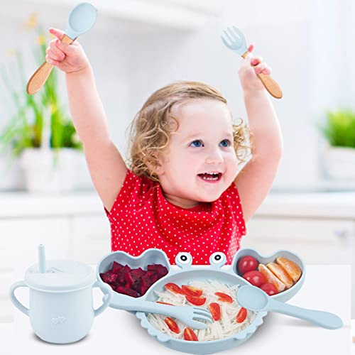 Conjunto de alimentação de bebê de silicone - 9PCS Forma de Caranguejo Dividido Prato Tigela de Sucç