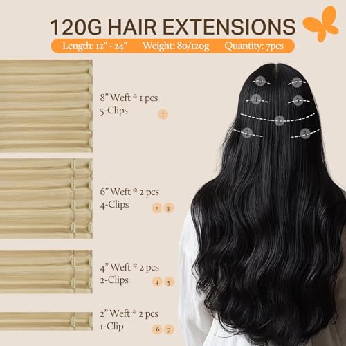 Image of DOORES Clip in Human Hair Extensions, Dirty Blonde Highlight Golden Blonde 24 Inch 120g 7pcs, Human Hair Clip in Extensions Natuarl Remy Straight Hair
