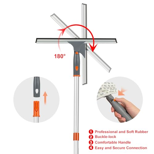 Image of BITOPE Window Cleaner Tool Squeegee for Window Cleaning with 86 inch Extendable Pole Microfiber & Chenille Pad Squeegy for Exterior High Window Shower Door Glass Car RVs