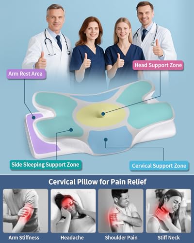 Cervical Neck Pillow for Pain Relief -Ergonomic Side Sleeper Pillow for Sleeping, Contour Memory Foam Pillows for Neck Support, Cooling Orthopedic Bed Rest Pillow for Back and Stomach Sleepers