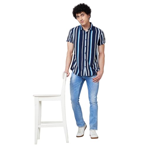 Image of Spykar Men's Regular Fit N /A Half Sleeve Striped Casual Shirts