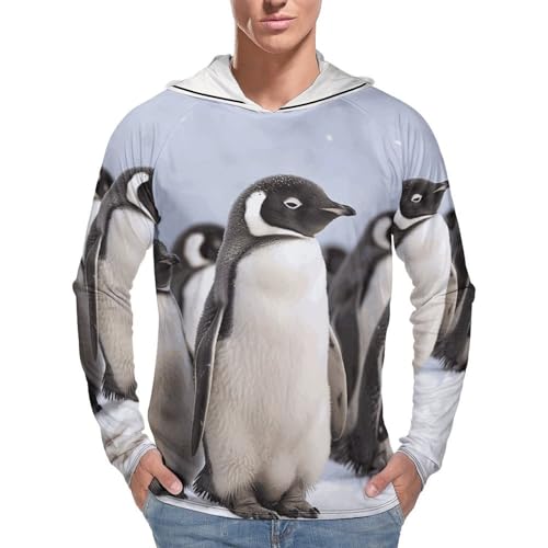 Men's Sun Shirts UPF 50+ Rash Guard Long Sleeve Sun Protection Hoodie Young Penguins with Snow Lightweight Shirt L