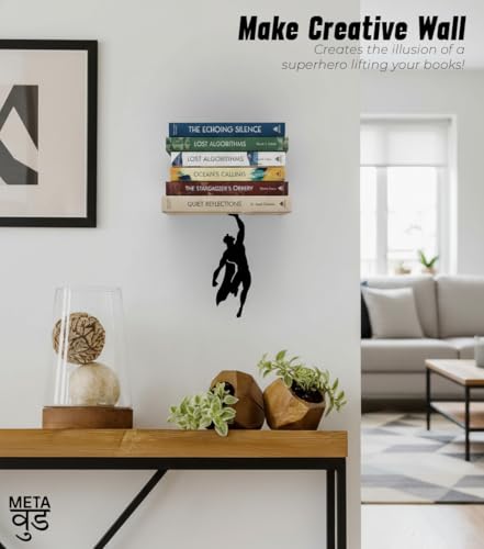 Image of Illusion Bookholder | Wall Mounted Book End | Superhero Bookshelf | Decor for Kids Room, Invisible Metal Book Holder Heavy Duty (Superman)