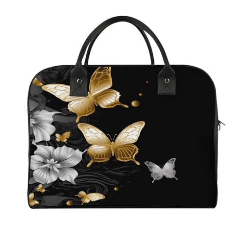 Maletín negro con mariposas doradas para laptop ligero miniatura 1