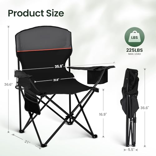 HIGH POINT SPORTS Campingstuhl Faltbar 2er Set bis 102kg Campingsessel Klappstuhl mit Getränkehaltern Faltstuhl Camping Angelstuhl Klappbar mit Armlehnen Outdoorstuhl (Schwarz) 6
