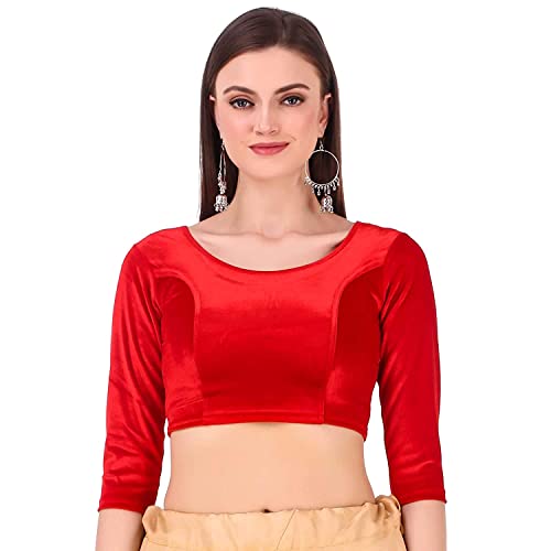 Image of Women's Solid Velvet Breathable 3 /4 Sleeve Round Neck Readymade Blouse (F K A 257111)