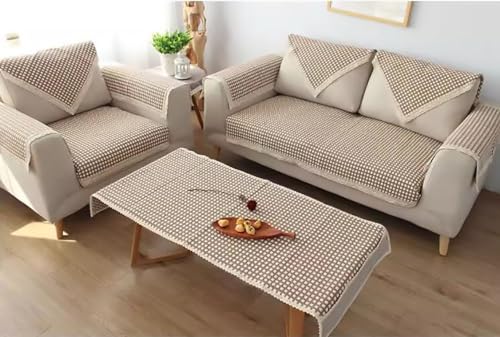 Housse de canapé d'angle marron 70x180 cm antidérapante universelle