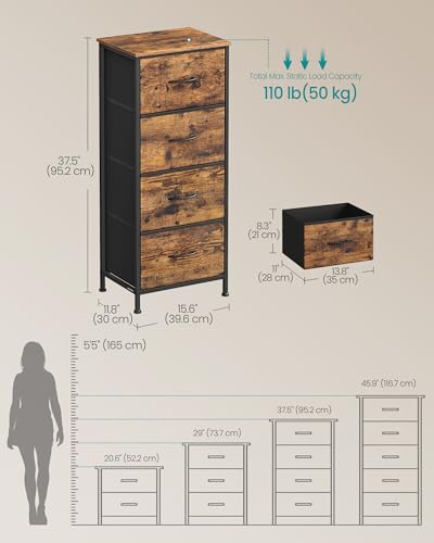 Image of SONGMICS BELLAH Collection - Dresser for Bedroom, Chest of Drawers, Storage Organizer Unit, Closet, Entryway, Steel, 4 Drawers, Industrial, Rustic Brown and Ink Black ULGS314B02S