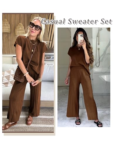 Women's Sweater Set 2 Piece Lounge Set Knit Pullover Tops Vest High Waisted Pants Outfits2