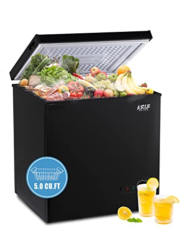 KRIB BLING 5.0 Cu.Ft Chest Freezer with 7 Gears Temperature Control(-16°F to -48°F), Deep Compact Freezer with a Removable Basket, for House, Kitchen, Garage, Basement, Shop, Black (BD80Q-BLACK)