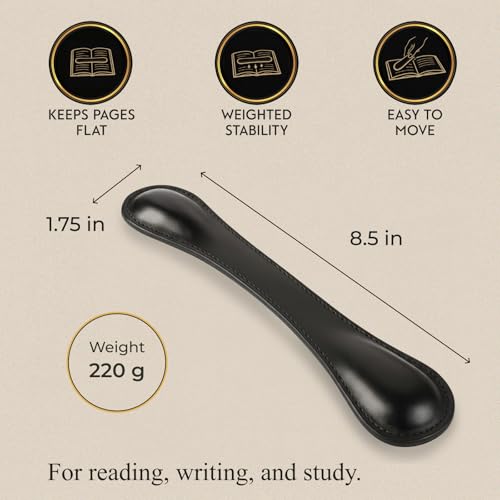 Image of Bey-Berk Black Leather Book Weight (Black), 8.5 inch x 1.75 inch, Genuine Leather Page Paperweight