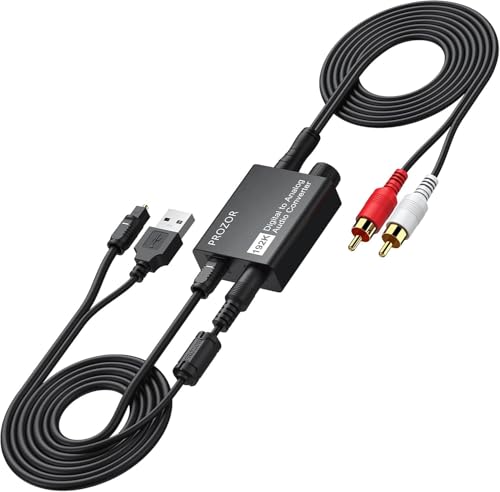 PROZOR 192kHz Convertitore Audio da Digitale ad Analogico Controllo Bassi Volume Regolabile DAC da Coassiale o Toslink a RCA/3.5mm Cuffie Adattatore Audio Digitale Analogico per HD Lettore DVD