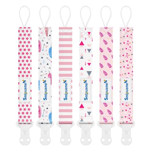 Image of Pacifier Clip Girl,6 Pack Stylish Binky Clips Strap for Baby Girls,Paci Holder with Clip Lightweight Universal Fits Most Pacifiers Teether Toy Teething Ring Soothie,Baby Gifts(Pink)