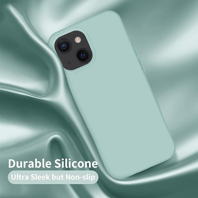 Image of Compatible with iPhone 15 Silicone Case, Slim Shockproof Protective Cover, Drop Protection and Camera Protection, MagSafe Compatible, Soft Microfiber Lining Inside (Seafoam)
