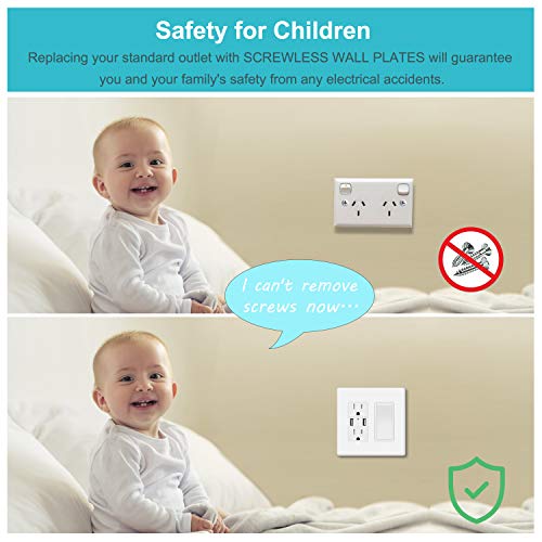 4 Pack Screwless Decorator Wall Plate For Electric Outlets, Gfci, Dimmers, Switches, 2-Gang Unbreakable Child Safe Cover Plate, White #TOP2