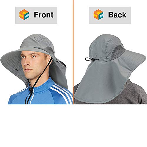 Sun Cube Wide Brim Sun Hat With Neck Flap, Fishing Hiking For Men Women Safari, Neck Cover For Outdoor Sun Protection Upf50+ | Gray #TOP2