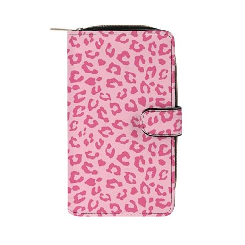 Portefeuille léopard rose en cuir haut de gamme avec finitions soignées
