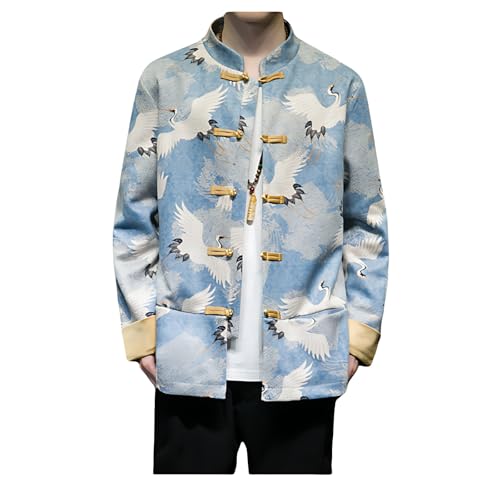 Men's Tang Suit Jacket Spring and Autumn Long Sleeve Chinese Traditional Vintage Print Tai Chi Kung Fu Coat.