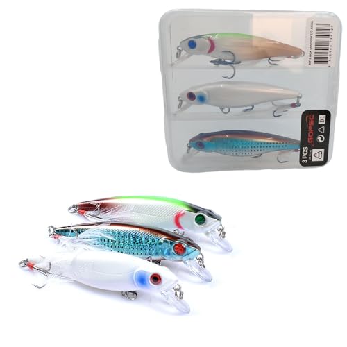 Kit 3 Iscas Artificiais Minnow Meia Água Para Tucunaré Traíra Dourado Robalo Black Bass (kit 3 isca com pena)