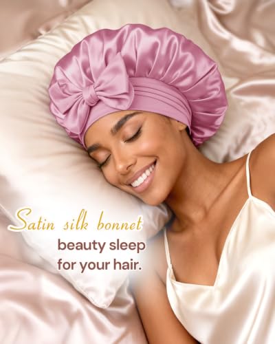 Image of Bonnet Queen Silk Bonnet Satin Bonnet with Tie Band Hair Bonnet for Sleeping Night Sleep Hat for Women