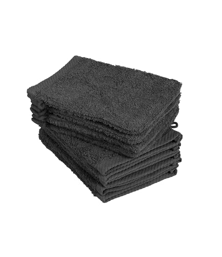 BaSaTex - Lot de 10 Gants de Toilette, Taille 15x21 cm en Noir 100% Coton