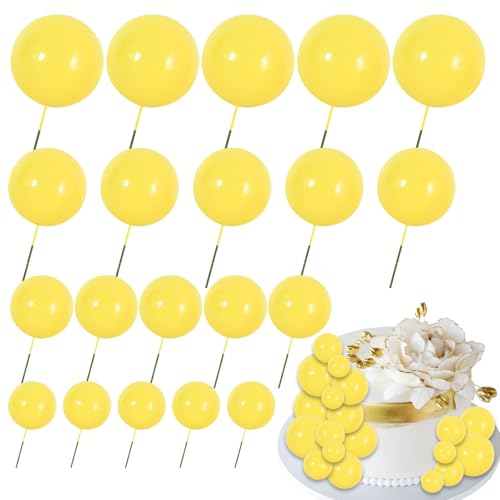 Boules de Décoration de Gâteau 20 Pièces Cake Decorations Balls Deco Gateau Anniversaire pour Anniversaire des Enfants, Babyshower, Mariage (Jaune)