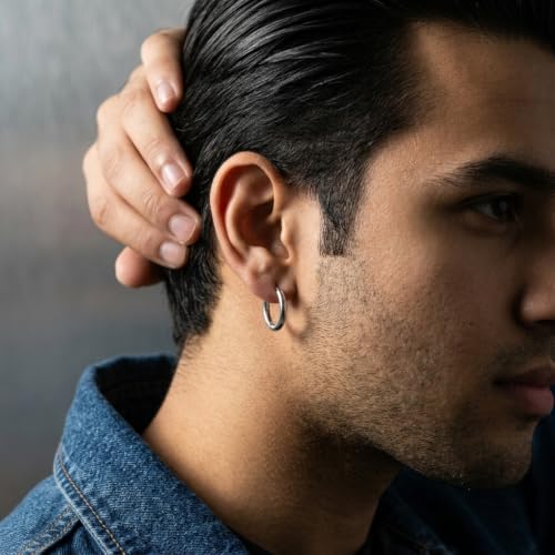 Image of SANNIDHI 4 Pairs Hoop Earrings for Women Men Stylish Stainless Steel 8mm 10Mmm 12mm 14mm Ear Rings Trendy Cartilage Surgical Hoops Earrings for Women Girls Men - Silvercolor