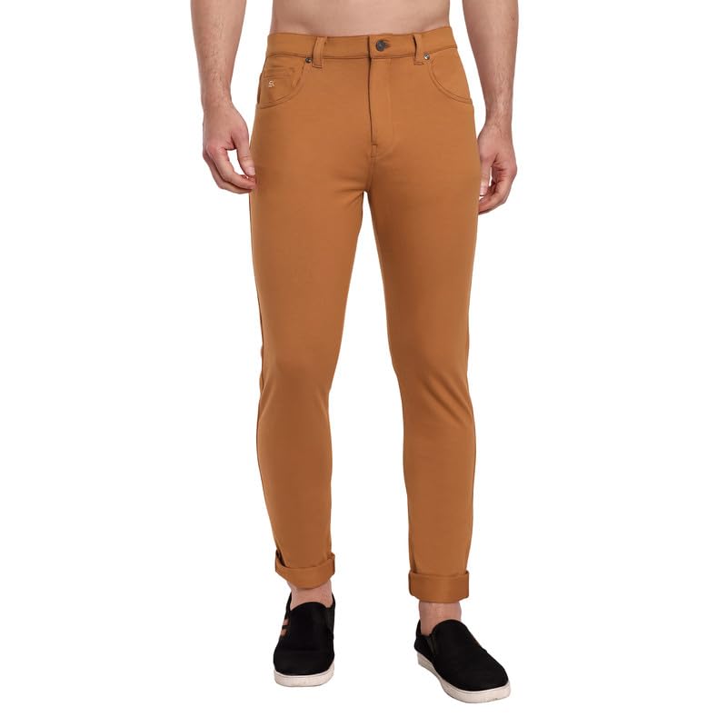 Image of ONE SKY Premium Men's Flexi Waist Casual Pants Cotton Blend Stretchable Chinos | Slim Fit Stylish Office Fashion Trousers for Office, Party | Men Formal Pant