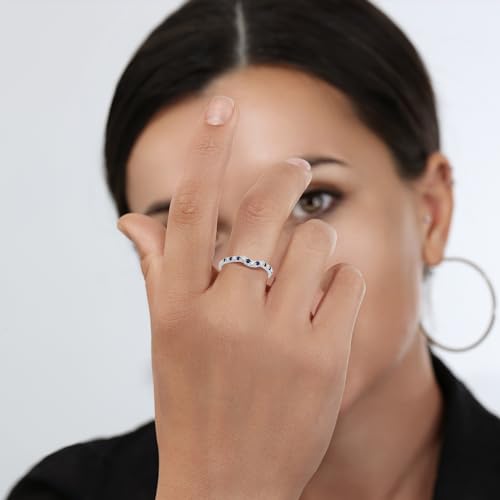 Dazzlingrock Collection Round Blue Sapphire & White Diamond Womens Stackable Contour Curve Delicate Matching Wedding Band, Available in 10K/14K/18K Solid Gold2