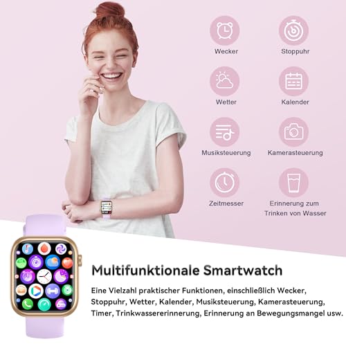 Smartwatch Damen Herren, 1.83" HD Fitness Tracker mit Schrittzähler/Blutdruckmessung/Pulsuhren/Telefonfunktion, Schlaftracker… – Ansicht 5