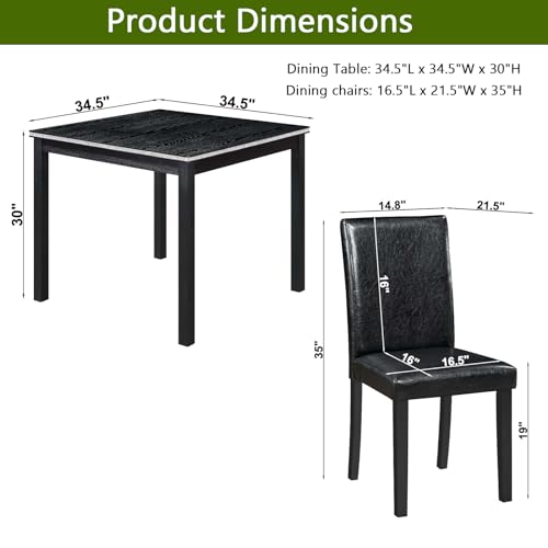 Image of KEIKI 5-Piece Standard Height Dining Table Set with Square Table and 4 Upholstered Chair, for 4 Person, Classic Crystal Decoration Wood Table Set, Easy Assembly, for Kitchen, Dining Room, Black