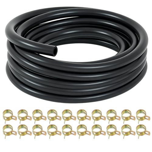 5 mm Tuyau de Carburant Kit 2,4 Mètres, Tuyau D'essence Noir avec 20 Colliers de Serrage, Conduite D'essence pour Tondeuses à Gazon Générateurs Tracteurs Voitures et Petits Moteurs