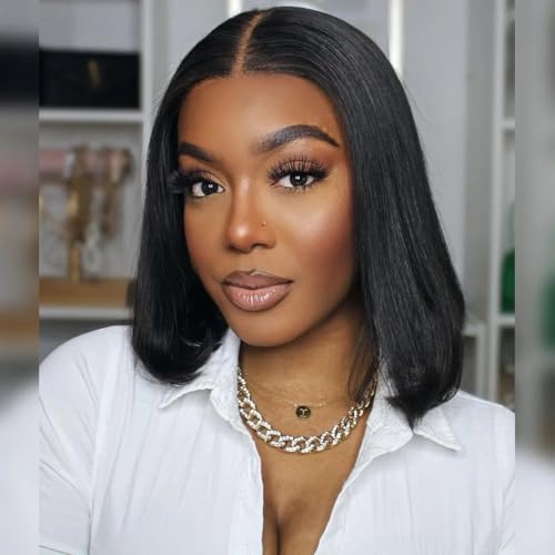 mscoco Bob Wig Human Hair Bob Wig Human Hair Glueless Wigs Human Hair for Black Women Wear Go Pre-Bleached Knots Air Cap Pre-Cut 6×5 HD Lace Front Wigs Pre Plucked With Baby Hair