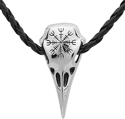 Nordische Wikinger Halskette 316L Edelstahl Odin s Rabe Helm der Ehrfurcht Ravenskull Anhänger Halskette thumbnail