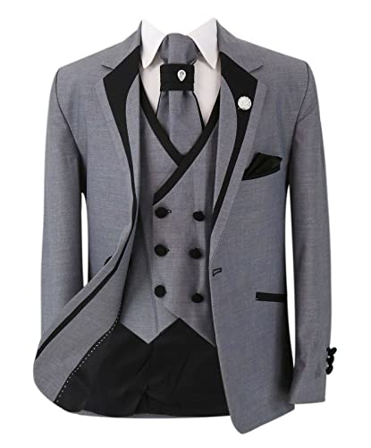 Costume de mariage garçon gris ensemble complet 5 pièces de fête