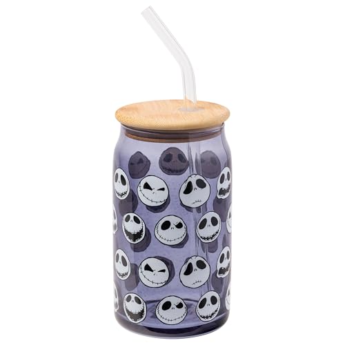 Bocal Jack Skellington en verre durable de 473 ml avec paille