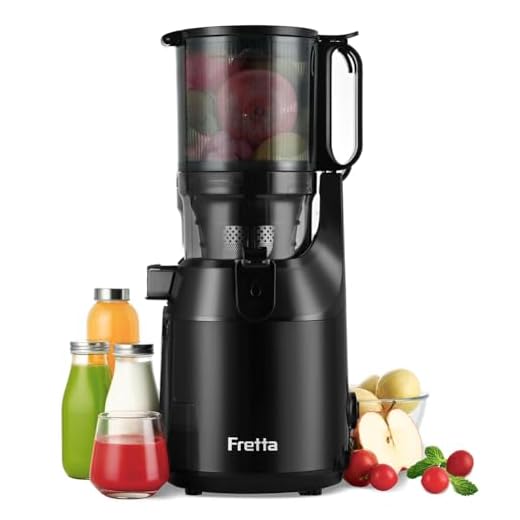 Cold Press Juicer, Fretta Slow Masticating Machines with 135mm&1.8L Chute, Fit Whole Fruits & Vegetables, Easy Clean,Self Feeding Juicer with High Juice Yield,PCTG BPA-Free, 250W (Black)