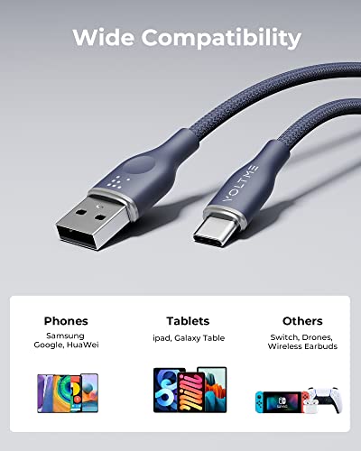 VOLTME 2-Pack USB C Charger Cable 60W Type-C Charger Fast Charging 3A Lead Nylon Braided Compatible with MacBook Pro 2021 iPad Air 5 Galaxy S23 S22 Ultra Huawei P30 P40,Google Pixel 3.3ft/1.0M Blue - Image 4