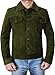 Prime-Fashion Mens Suede Leather Trucker Jacket Western Style Cowboy Leather Coat, Green, 3X-Large