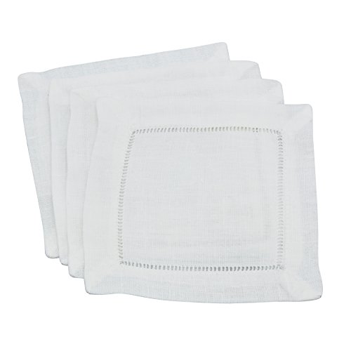 Servilletas de lino cuadradas 6 pulgadas blancas pack 4 miniatura 1
