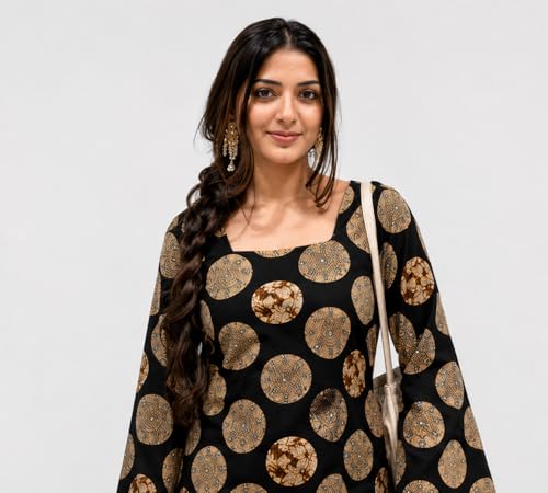 Image of SONISHA Women's Rayon Floral Print Short Kurti for Women Elegance Square Neck, Long Sleeves with Style Criss Cross Back Kurti, Top for Office Wear, Casual, Outdoor