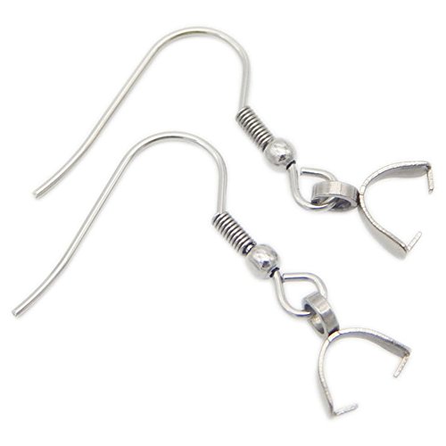 50PCS(25 Pairs) Stainless Steel Earrings Earwires With Coil Pendant Clasp Earring Hooks Wire Earring Hooks Jewelry Earring Parts For DIY Jewelry Making (Silver)