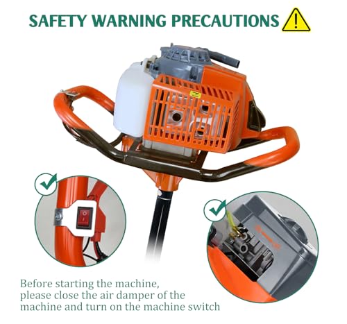 Jwevvie 72cc 2200W Post Hole Digger Gas Powered Earth Auger Digger with 3 Drill Bit 4\" & 8\" & 12\" and 2 Extension Rods 24\" 24\" for Fence Farmland Garden Plant - Thumbnail 7